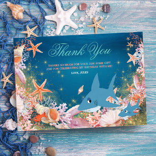 Tarjeta De Agradecimiento Bajo El Mar Cumpleaños Infantil Tiburón Gracias