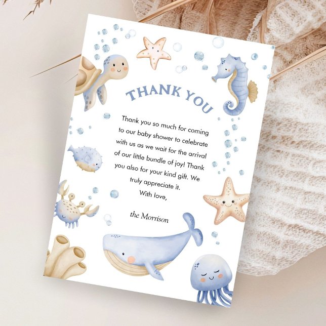 Tarjeta De Agradecimiento ¡Bajo El Mar! Cute Blue Boy Baby Shower (Subido por el creador)