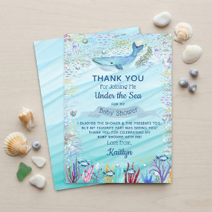 Tarjeta De Agradecimiento Bajo El Mar Fiesta de Bebé con Tema de Océano