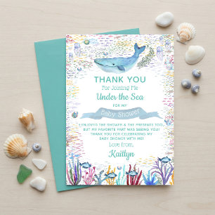 Tarjeta De Agradecimiento Bajo El Mar   Fiesta de Bebé con Tema Oceánico