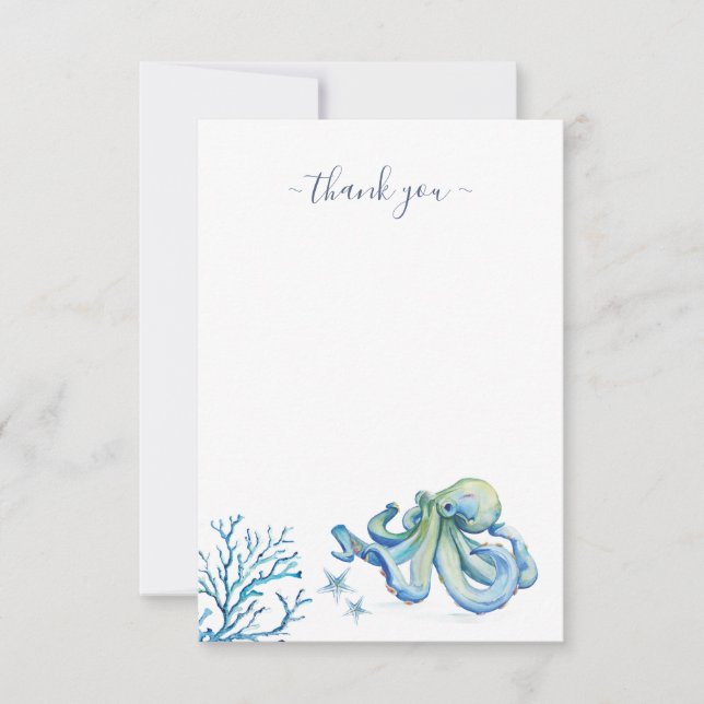 Tarjeta De Agradecimiento Bajo el mar Gracias Octopus Azul (Anverso)