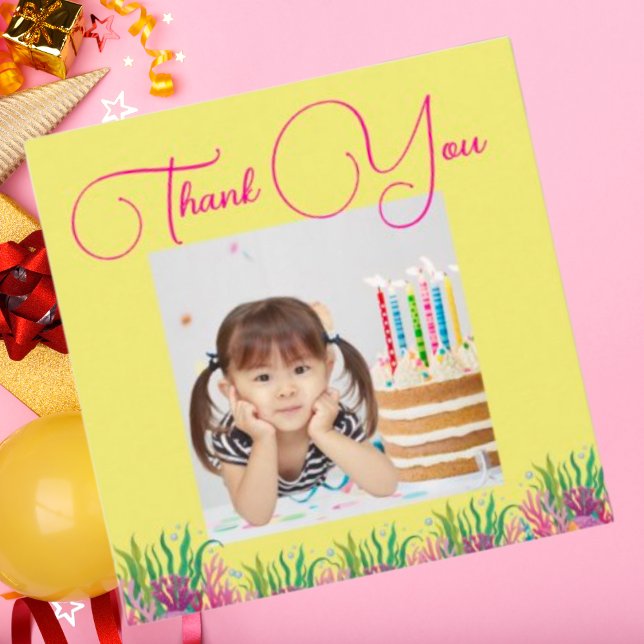 Tarjeta De Agradecimiento Bajo El Mar Niña Sirena Mágica Foto Cumpleaños (Subido por el creador)