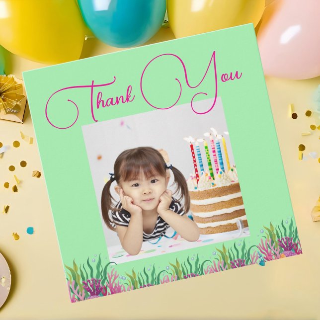 Tarjeta De Agradecimiento Bajo El Mar Niña Sirena Mágica Foto Cumpleaños (Subido por el creador)