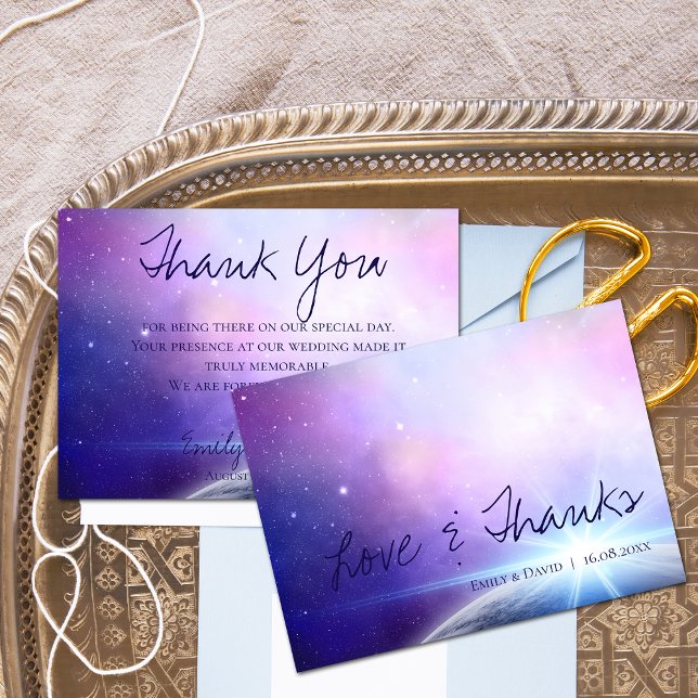 Tarjeta De Agradecimiento Bajo las Estrellas Elegante Amor y Gracias Boda (Under The Stars Elegant Love & Thanks Wedding Thank You Card)