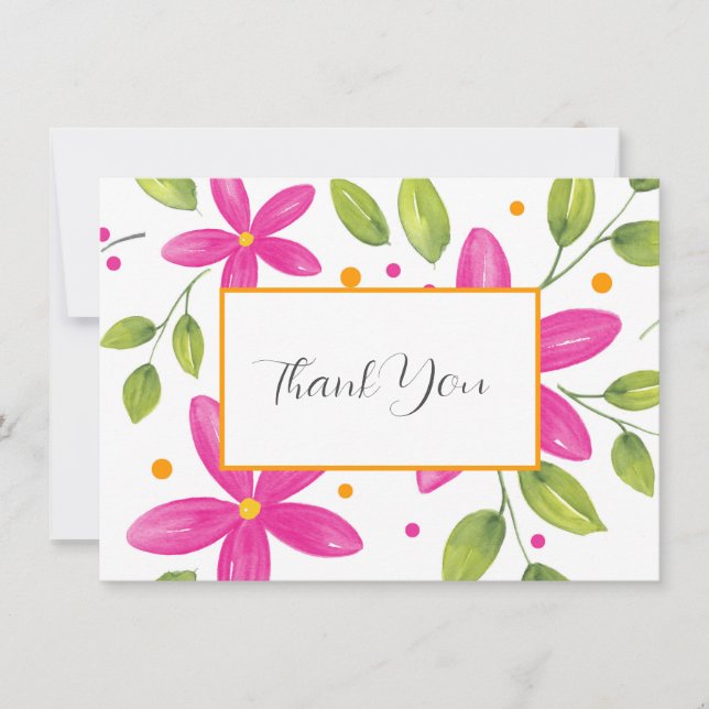 Tarjeta De Agradecimiento Balcón floral de acuarela rosa caliente (Anverso)