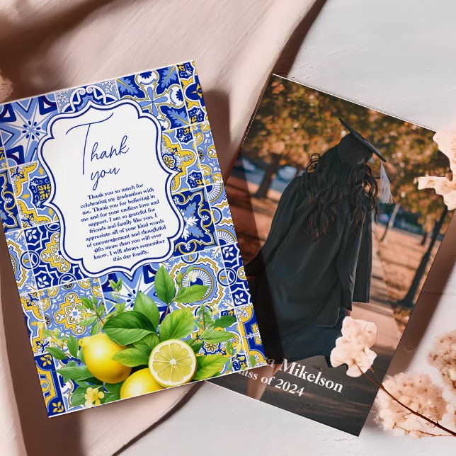 Tarjeta De Agradecimiento Baldosas azules de la foto Graduación de Lemons (Subido por el creador)