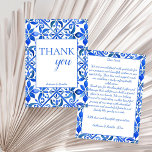 Tarjeta De Agradecimiento Baldosas azules de Talavera azul boda mexicano vin<br><div class="desc">Blue Azulejo Talavera azulejos vintage boda mexicana elegante española gracias a las tarjetas,  colores vivos audaces moderna y sencilla tipografía suite de invitación a la boda</div>