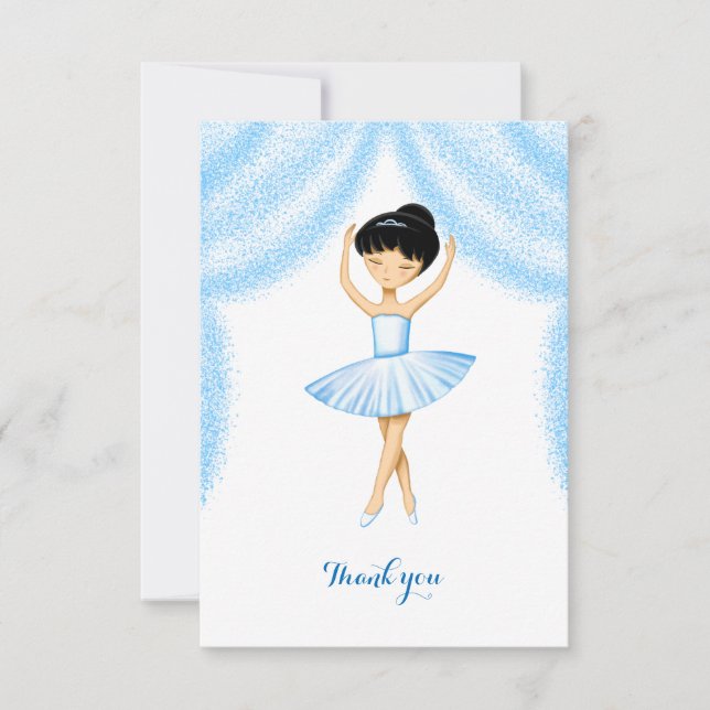 Tarjeta De Agradecimiento Balerina de la morena linda en tutu azul (Anverso)