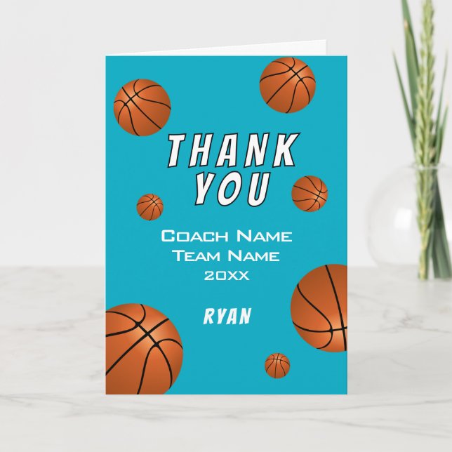 Tarjeta De Agradecimiento Ball azul simple de baloncesto Gracias entrenador (Anverso)
