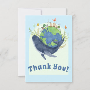 Tarjeta De Agradecimiento Ballena azul moderna y linda del día de la Tierra