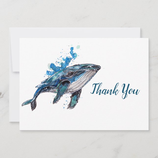 Tarjeta De Agradecimiento Ballena jorobada azul (Anverso)