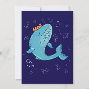 Tarjeta De Agradecimiento Ballena Rey con Corona Arte Popular Oceánico Cap