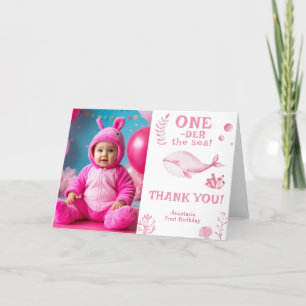 Tarjeta De Agradecimiento Ballena Rosa Oneder El Mar 1er Cumpleaños 