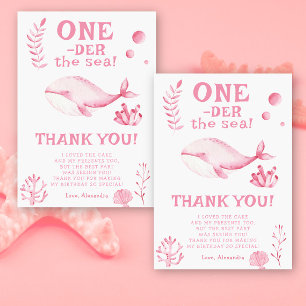 Tarjeta De Agradecimiento Ballena Rosa Oneder El Mar 1er Cumpleaños
