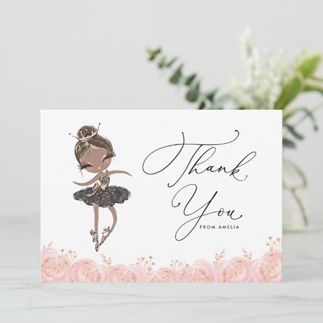 Tarjeta De Agradecimiento Ballerina Chica negra con vestido negro Cumpleaños (Anverso de pie)