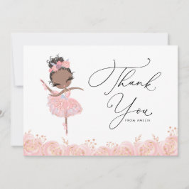 Tarjeta De Agradecimiento Ballerina Chica negra vestida de rosa Cumpleaños