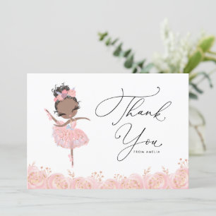 Tarjeta De Agradecimiento Ballerina Chica negra vestida de rosa Cumpleaños