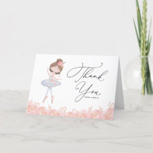 Tarjeta De Agradecimiento Ballerina con vestido blanco Cumpleaños floral