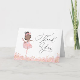 Tarjeta De Agradecimiento Ballerina negra con vestido rosa Cumpleaños Floral