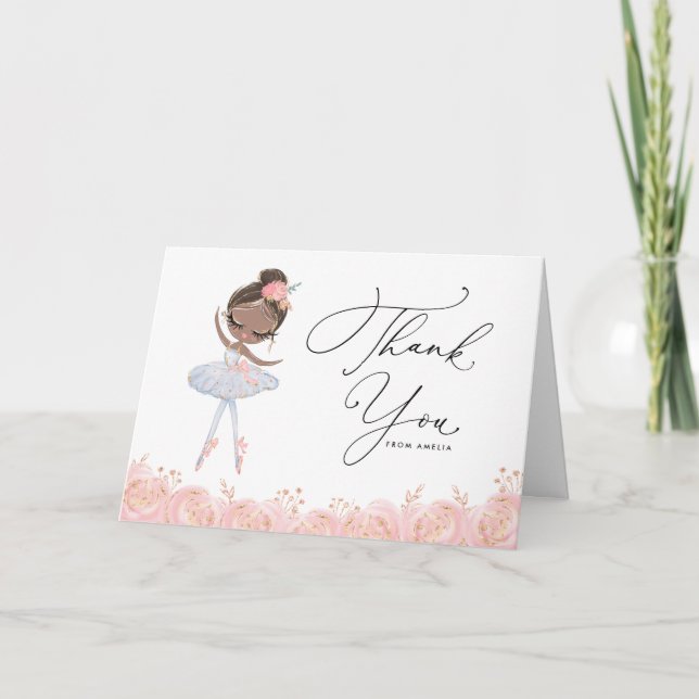 Tarjeta De Agradecimiento Ballerina negra en cumpleaños floral de vestimenta (Anverso)