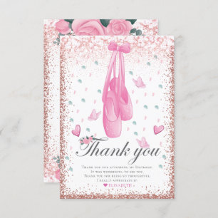 Tarjeta De Agradecimiento Ballerina Pastel Purpurina Rosa Cumpleaños