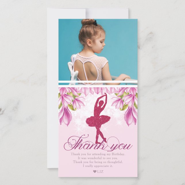 Tarjeta De Agradecimiento Ballerina Pink Birday Photo (Anverso)