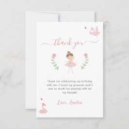 Tarjeta De Agradecimiento Ballerina Pink Pastel Cute Cumpleaños