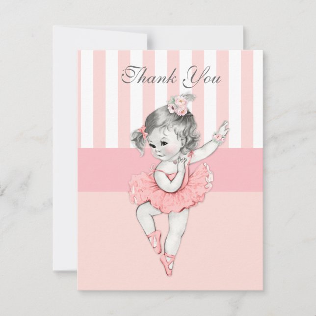 Tarjeta De Agradecimiento Ballerina Pink Tutu Stripes Flores Lace Gracias (Anverso)
