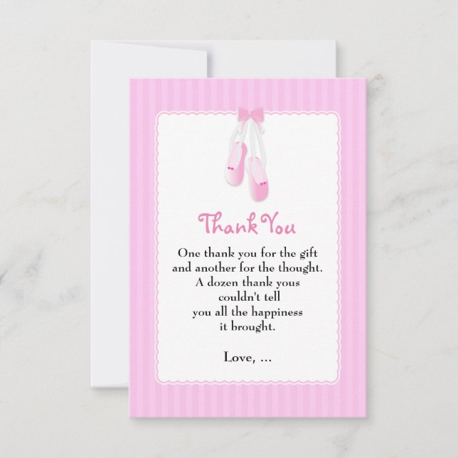 Tarjeta De Agradecimiento Ballerina Zapatillas Ballet rosa Gracias Cartas (Anverso)