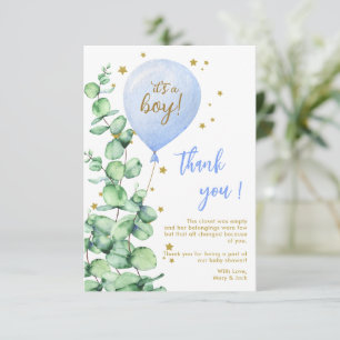 Tarjeta De Agradecimiento Balloon It's A Boy Baby Shower Gracias