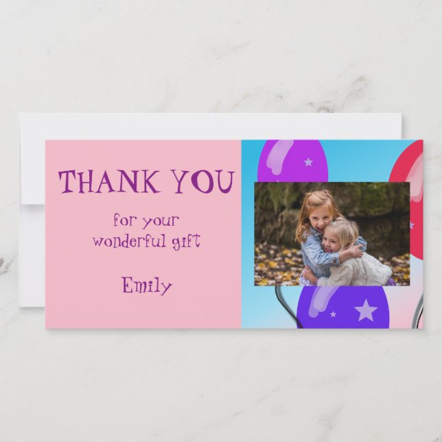 Tarjeta De Agradecimiento Balloons Cumpleaños Gracias Foto (Anverso)