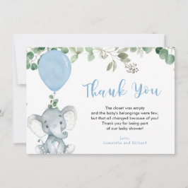 Tarjeta De Agradecimiento Balón azul elefante eucalipto vegetación