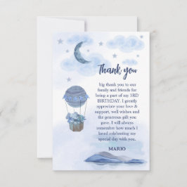 Tarjeta De Agradecimiento Balón azul elefante lindo niño de cumpleaños