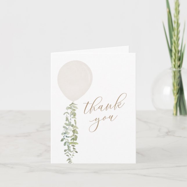 Tarjeta De Agradecimiento Balón de agua blanca Eucalyptus Baby Shower (Anverso)