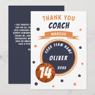 Tarjeta De Agradecimiento Balón de Baloncesto Moderno Gracias Entrenador 