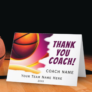 Tarjeta De Agradecimiento Balón de Baloncesto Moderno Gracias Entrenador