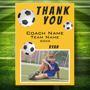 Tarjeta De Agradecimiento Balón de fútbol de fútbol soccer amarillo entrenad