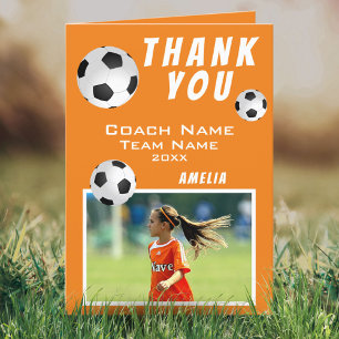 Tarjeta De Agradecimiento Balón de Fútbol Fútbol Naranja Entrenador Deportiv