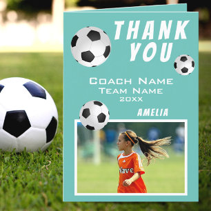Tarjeta De Agradecimiento Balón de Fútbol Teal Entrenador Deportivo 