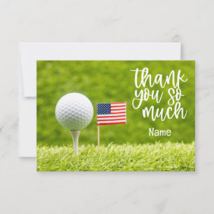 Tarjeta De Agradecimiento Balón de golf y bandera estadounidense