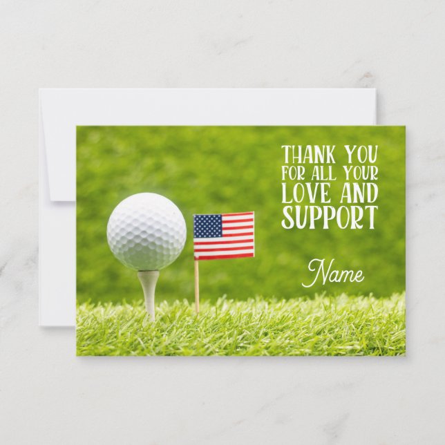 Tarjeta De Agradecimiento Balón de golf y bandera estadounidense (Anverso)