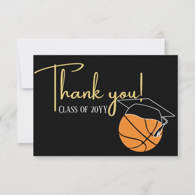 Tarjeta De Agradecimiento Balón de graduación de baloncesto de oro blanco ne (Anverso)