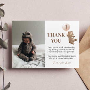 Tarjeta De Agradecimiento Balón de Oso Moderno Foto de cumpleaños de agradec