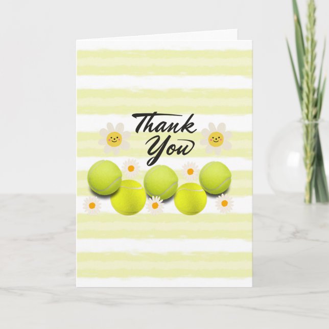Tarjeta De Agradecimiento Balón de tenis con flor de margarita blanca gracia (Anverso)