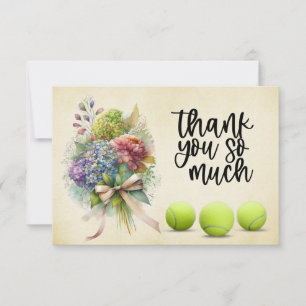 Tarjeta De Agradecimiento Balón de tenis con ramas de flores del jugador
