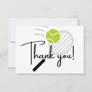 Tarjeta De Agradecimiento Balón moderno de raqueta de tenis Negro y Blanco