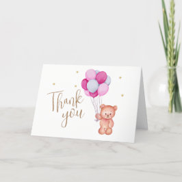 Tarjeta De Agradecimiento Balón rosa azul lindo Teddy Bear Baby Shower