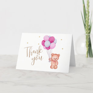 Tarjeta De Agradecimiento Balón rosa azul lindo Teddy Bear Baby Shower