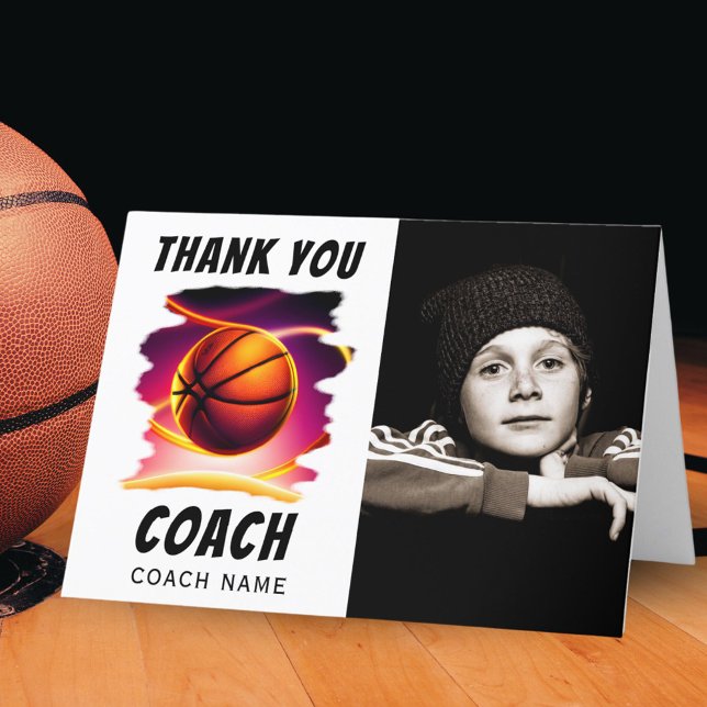 Tarjeta De Agradecimiento Baloncesto Ball Foto de entrenador (Subido por el creador)