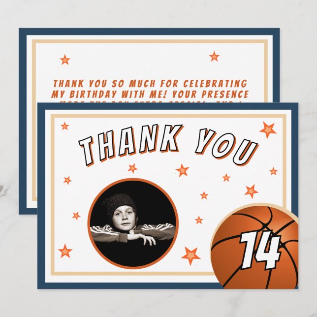 Tarjeta De Agradecimiento Baloncesto Ball Sports Birday Photo (Anverso / Reverso)